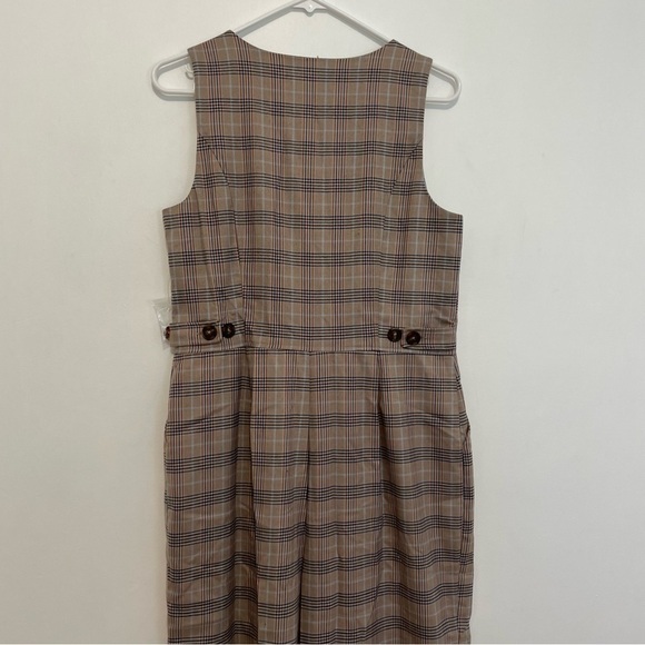 NEW NWT MODCLOTH Plaid Appeal Vest Jumpsuit Tan Brown Blue Sleeveless Retro 70s - Picture 13 of 16